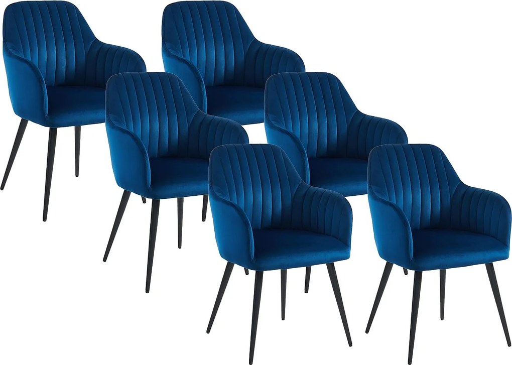 Zestaw 6 krzeseł z podłokietnikami z weluru i czarnego metalu - Niebieski - ELEANA