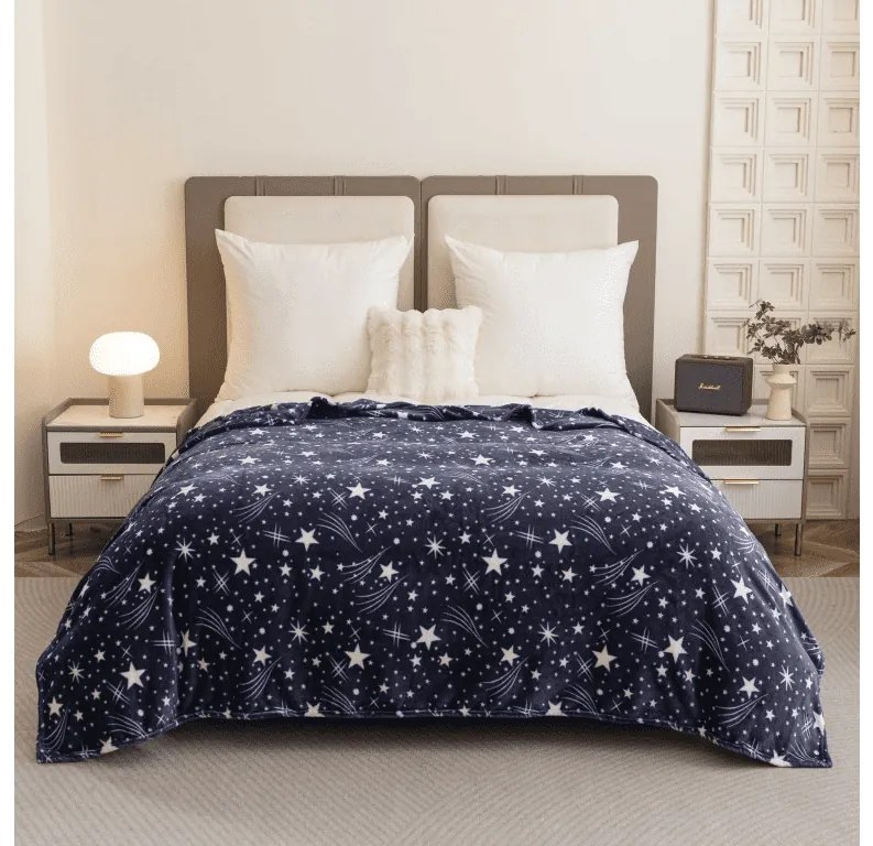 Mikropluszowy koc STARLIGHT, ciemnoniebieski Rozmiar: 200 x 220 cm