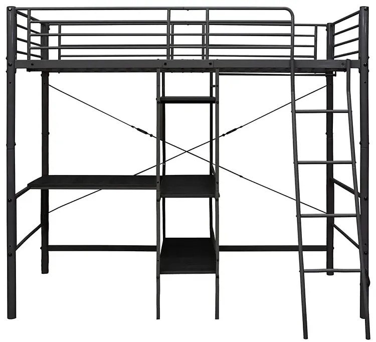 Czarne metalowe łóżko z regałem 90x200 cm H4-K63