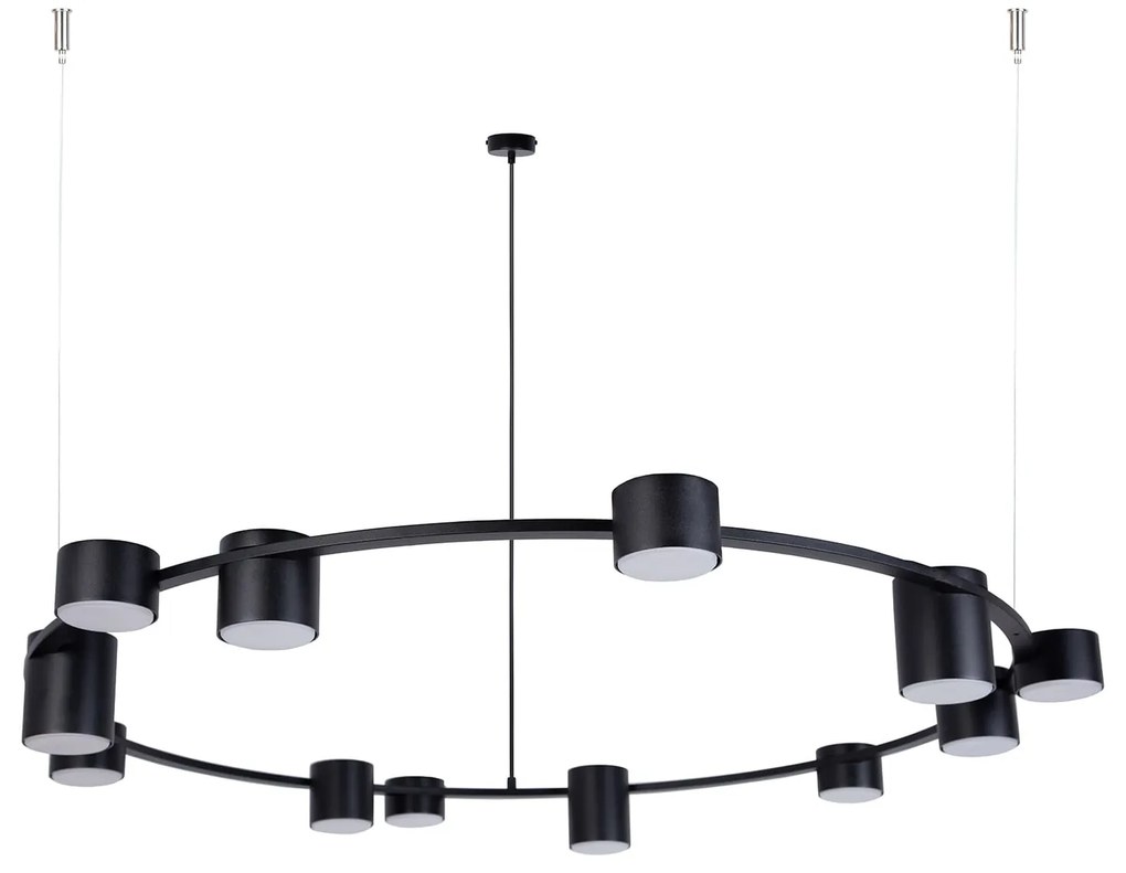 Kodo Sigma 12 – duża czarna lampa wisząca z reflektorami GX53, nowoczesny żyrandol do salonu, kuchni i jadalni o średnicy 112cm