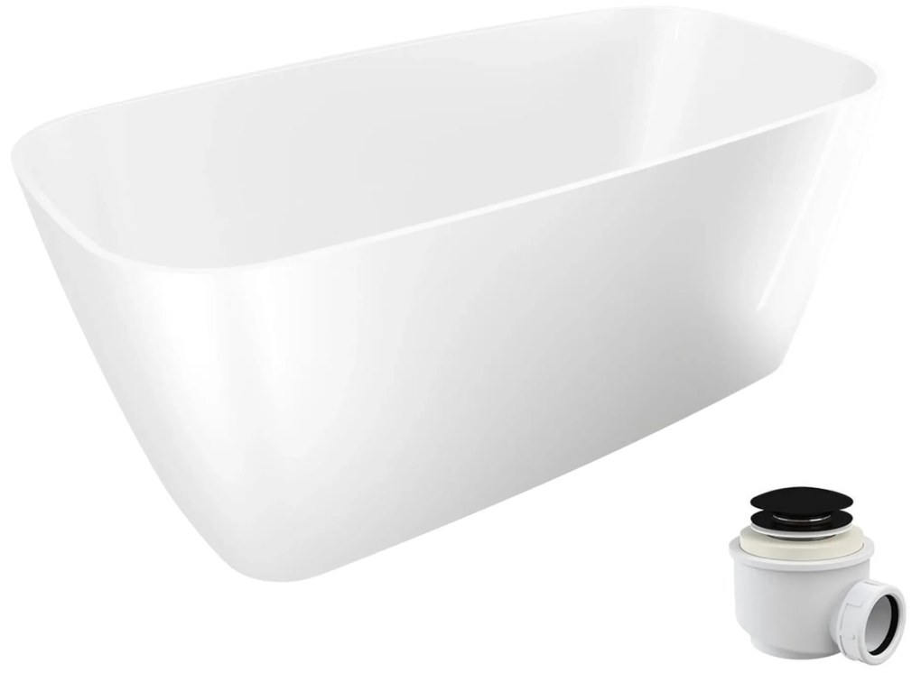 Wanna wolnostojąca NAVI owalna biała z konglomeratu 150 x 70 cm bez przelewu cienki rant | Różne kolory korków : Kolor korka - Czarny