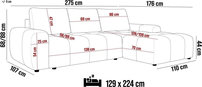 Narożnik MAILO system DL z pojemnikiem i funkcją spania w tkaninie SOLAR 96 WERSAL