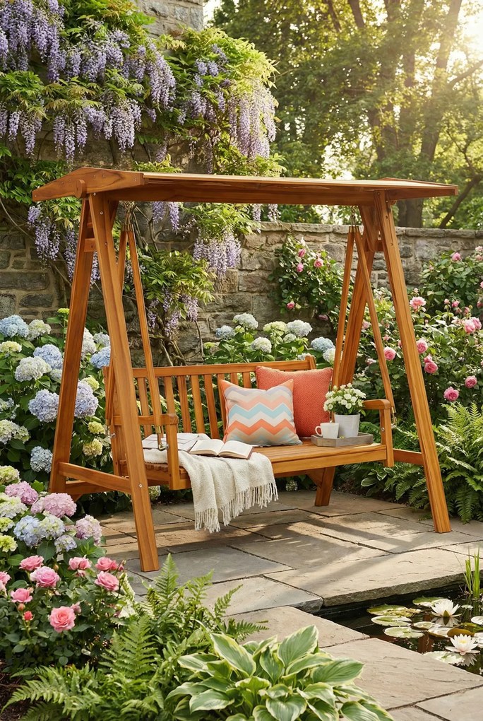 Drewniana huśtawka ogrodowa wolnostojąca H6-F91