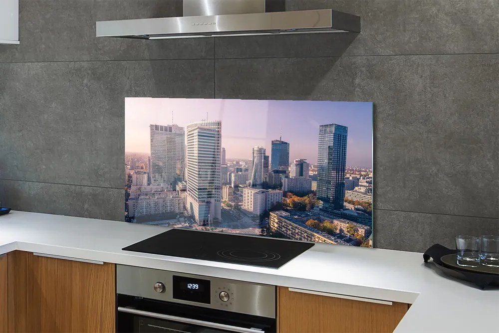 Szkło Ozdobne do Kuchni Panorama Warszawskich Wieżowców