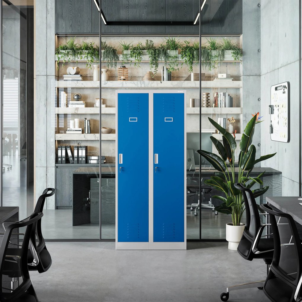 Szafka ubraniowa BHP szaro-niebieska: czterokomorowa KACPER, 800 x 1800 x 500 mm