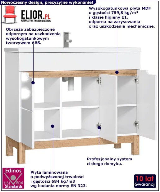 Stojąca szafka lazienkowa pod umywalkę Dixi 8X - Biały połysk