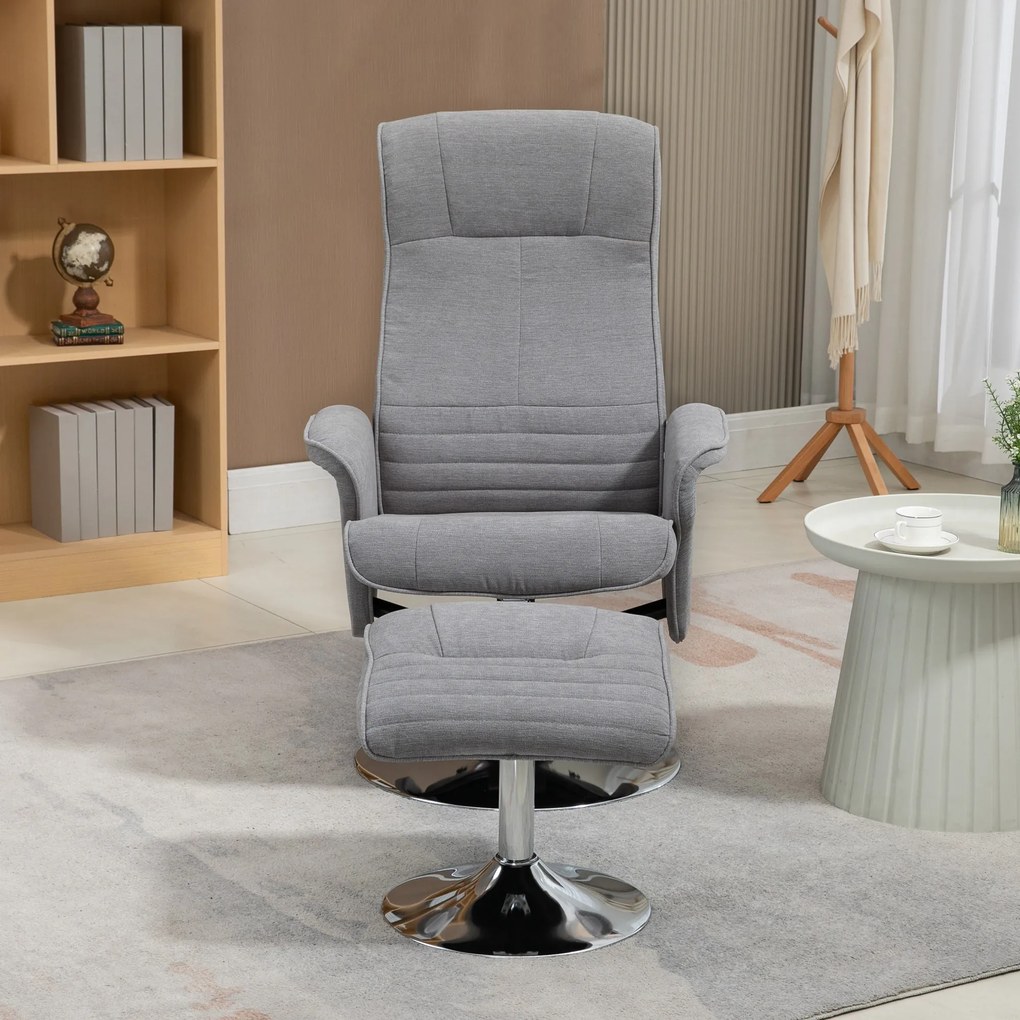 HOMCOM Fotel Relax z Podnóżkiem, Obrotowy, z Regulacją Oparcia, do 150 kg, 69 x 71 x 104 cm, Szary