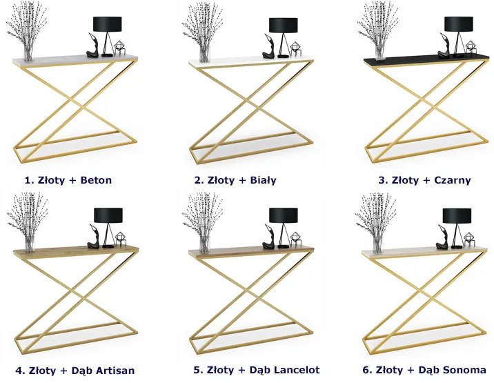 Nowoczesna konsola z metalowym stelażem złoty + dąb lancelot - Ergik 3X
