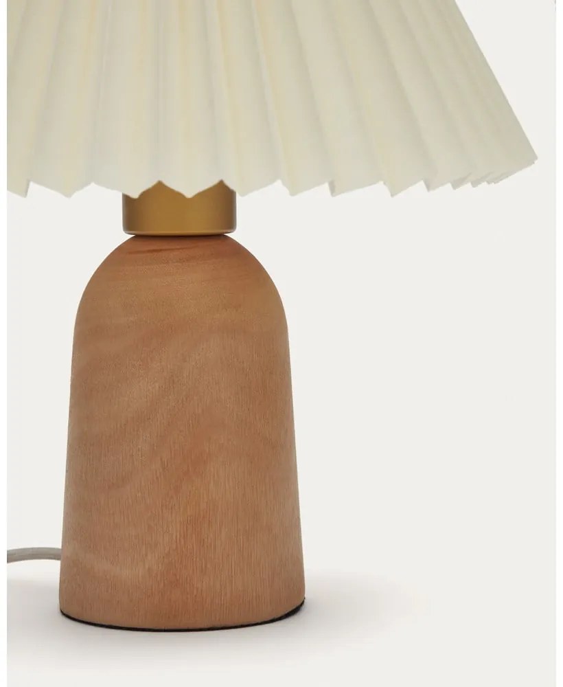 Beżowa/w naturalnym kolorze lampa stołowa z litego drewna kauczukowego z tekstylnym kloszem (wysokość 33 cm) Benicarlo – Kave Home