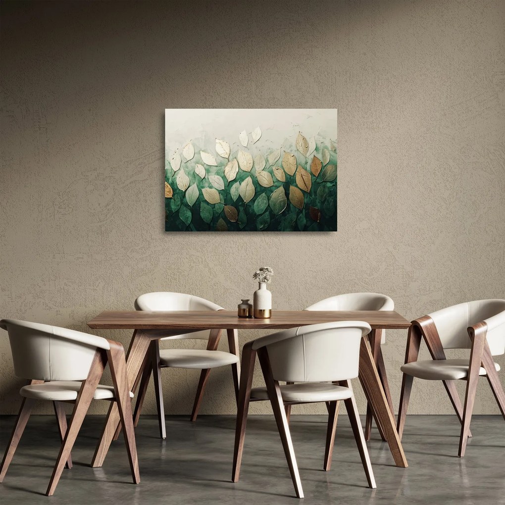 Obraz na szkle - Złoto-zielone liście (70x50 cm)