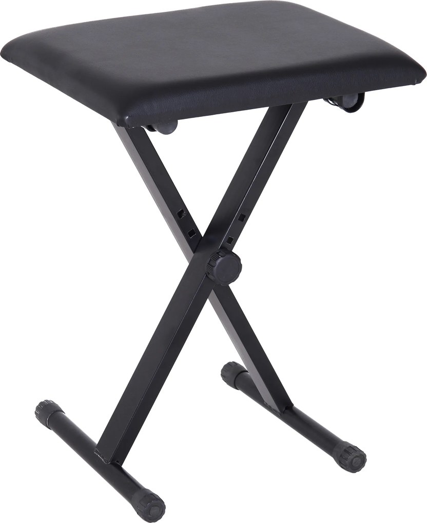 HOMCOM Stołek fortepianowy z regulacją wysokości Składany taboret do pianina Metal Sztuczna skóra Czarny 39 x 29 x 45–51 cm | Aosom PL