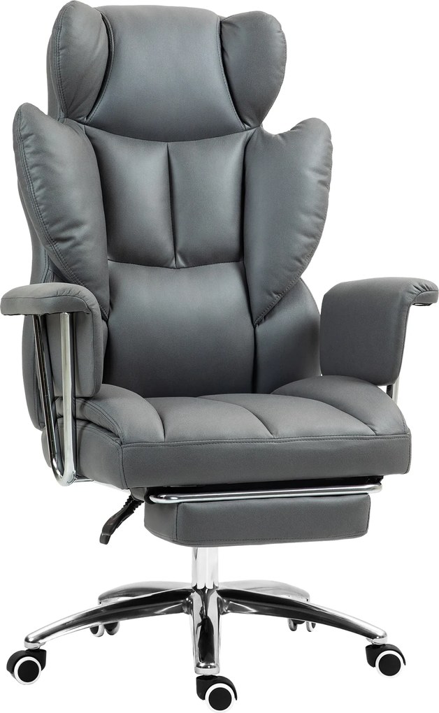 HOMCOM Ergonomiczne krzesło biurowe z tapicerką, podnóżkiem i regulowanym oparciem, obrotowe 360°, ciemnoszary