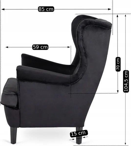 Fotel Uszak Wypoczynkowy KLARIS 2 Czarny Welurowy do Salonu Nowoczesny Loft