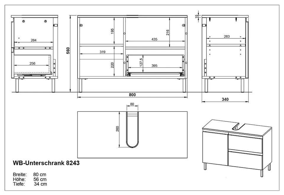 Biała szafka pod umywalkę 80x56 cm Salinas – Germania