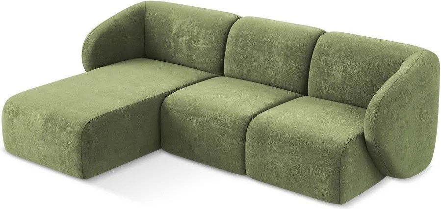 Zielony narożnik z tkaniny szenilowej (lewostronny/z szezlongiem) Lani – Makamii