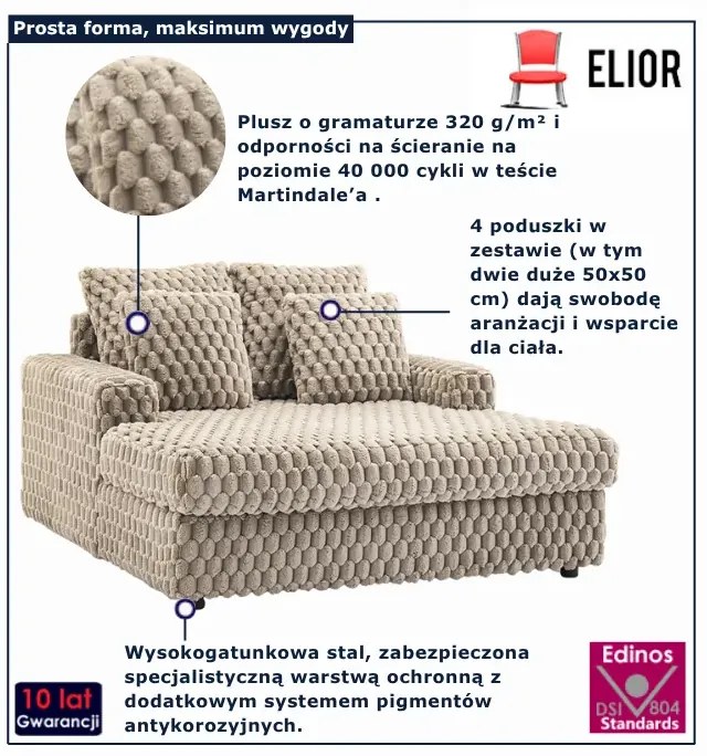 Beżowy pluszowy fotel wypoczynkowy E6-N39