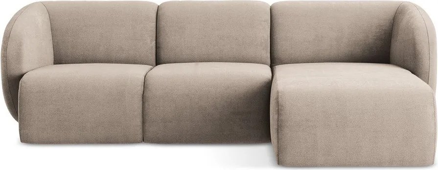 Jasnobrązowy narożnik z tkaniny szenilowej (prawostronny/z szezlongiem) Lani – Makamii