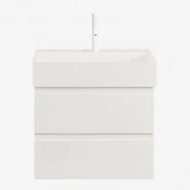 Zestaw Wiszących Mebli Łazienkowych Z Drewna I Forniru Jesionowego Zintegrowany Z Umywalką Ona Biała & - Sklum