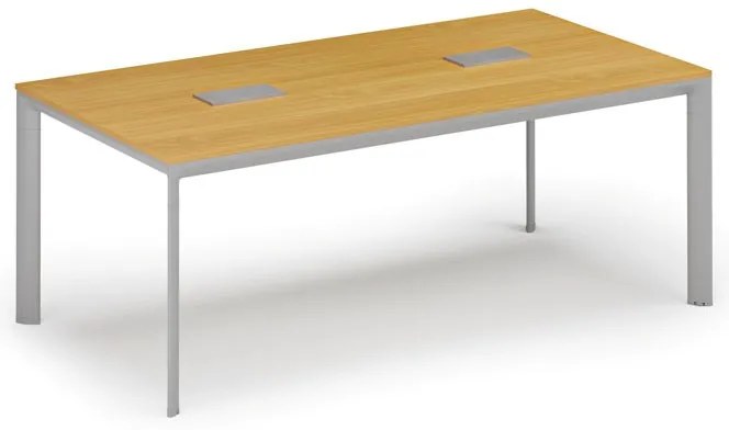 Stół konferencyjny PRIMO INVITATION, 200x100 cm, buk + 2x port blatowy TYP VI, srebrny