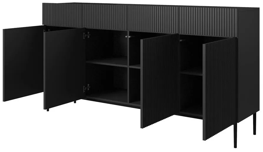 Komodaz szufladami Nicole 200 cm - czarny mat / czarne nóżki