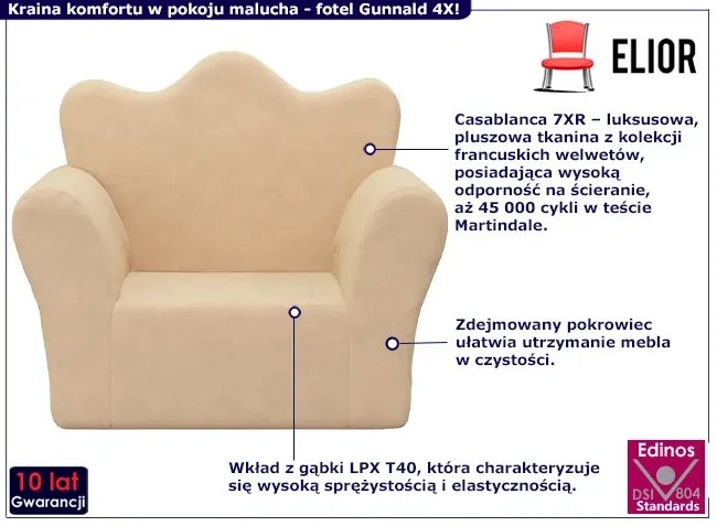 Kremowy fotel do pokoju dziecięcego - Gunnald 4X