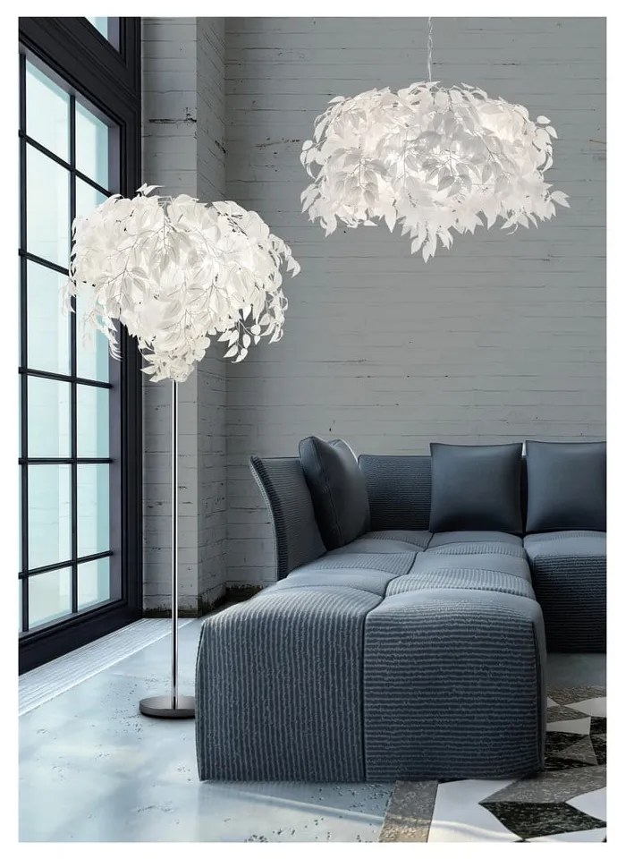 Biała lampa wisząca z piórkami Reality Pendant Leavy, wys. 150 cm
