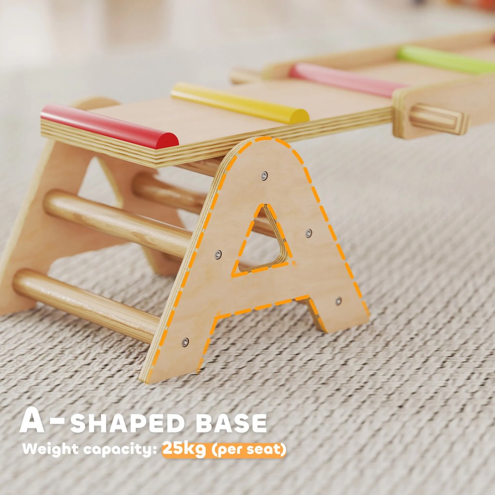 AIYAPLAY Huśtawka drewniana i równoważnia, 2 w 1 huśtawka ogrodowa dla dzieci, dla 2-4 Jahre, 133 x 38 x 24 cm, Wielobarwna