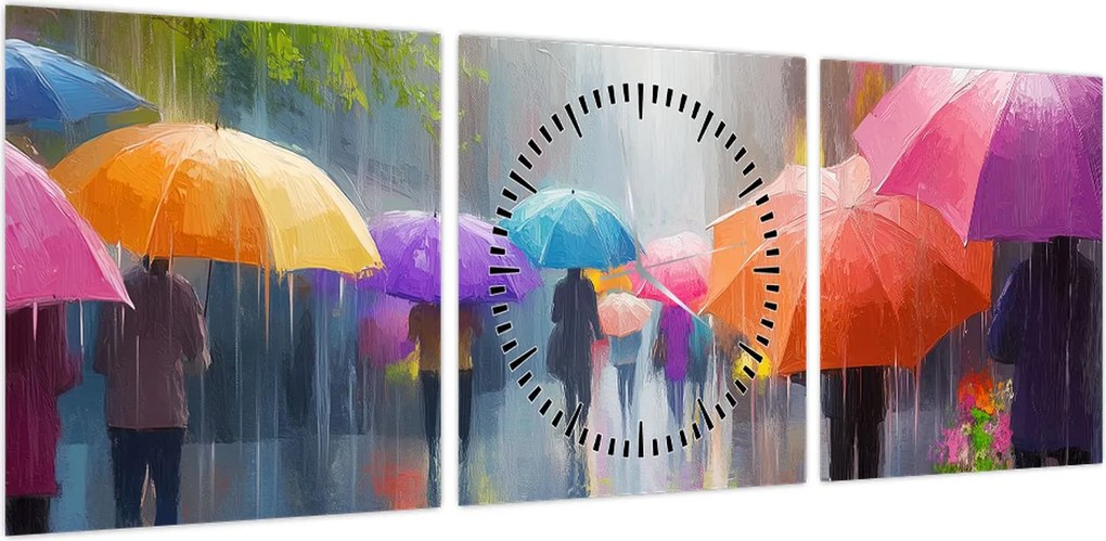 Obraz - Deszczowy dzień (z zegarem) (90x30 cm)