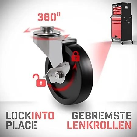 Wózek warsztatowy z 5 szufladami, 61 x 108 cm, czerwony