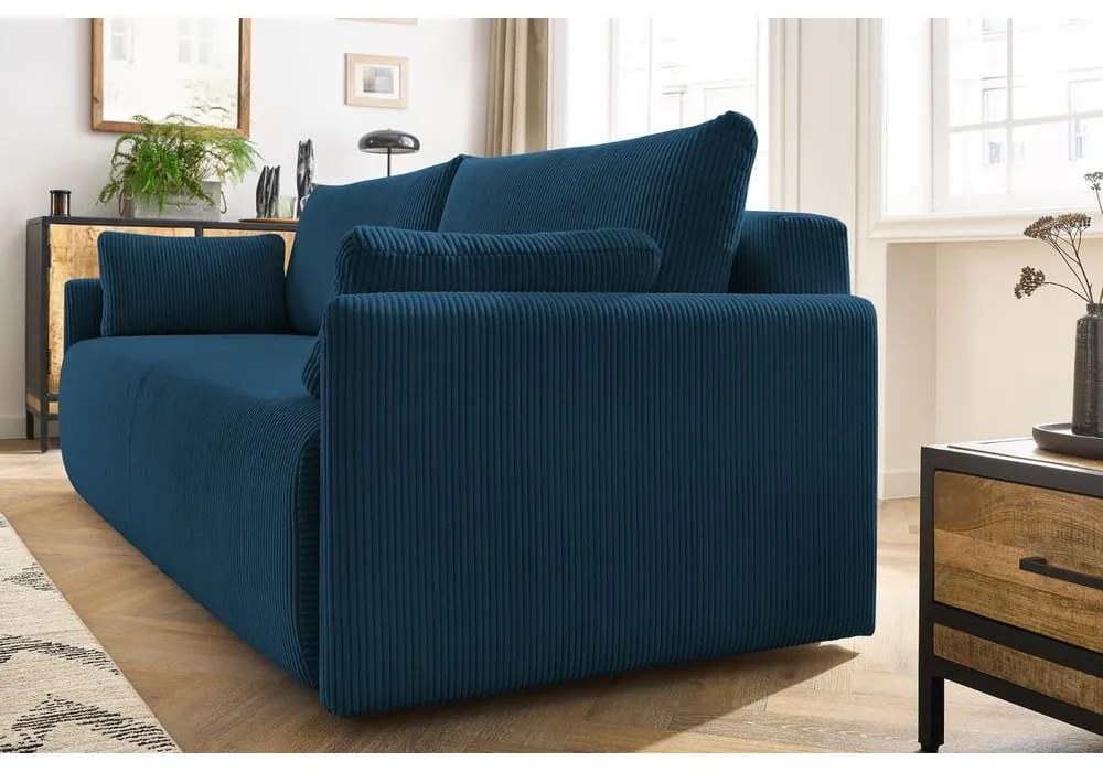 Ciemnoniebieska sztruksowa rozkładana sofa 211 cm Marcel – Bobochic Paris