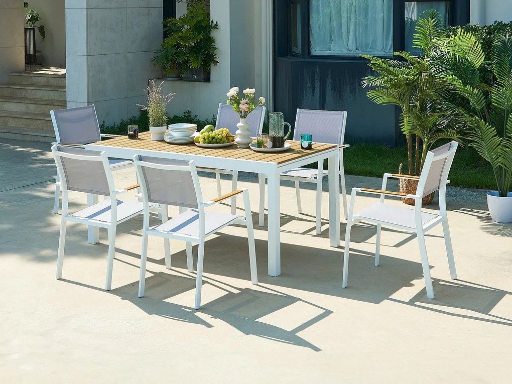 Stół ogrodowy jadalniany rozkładany z aluminium i polywood dł. 170/230 cm - Naturalny jasny i biały - MACILA marki MYLIA