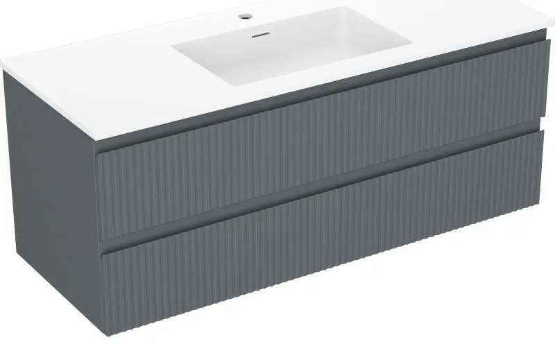 Mexen Rivel szafka łazienkowa 120 cm z umywalką Otis, 2 szuflady, ryflowana , grafit mat/biała mat - 91A20-12047-2-BFF66-W18M