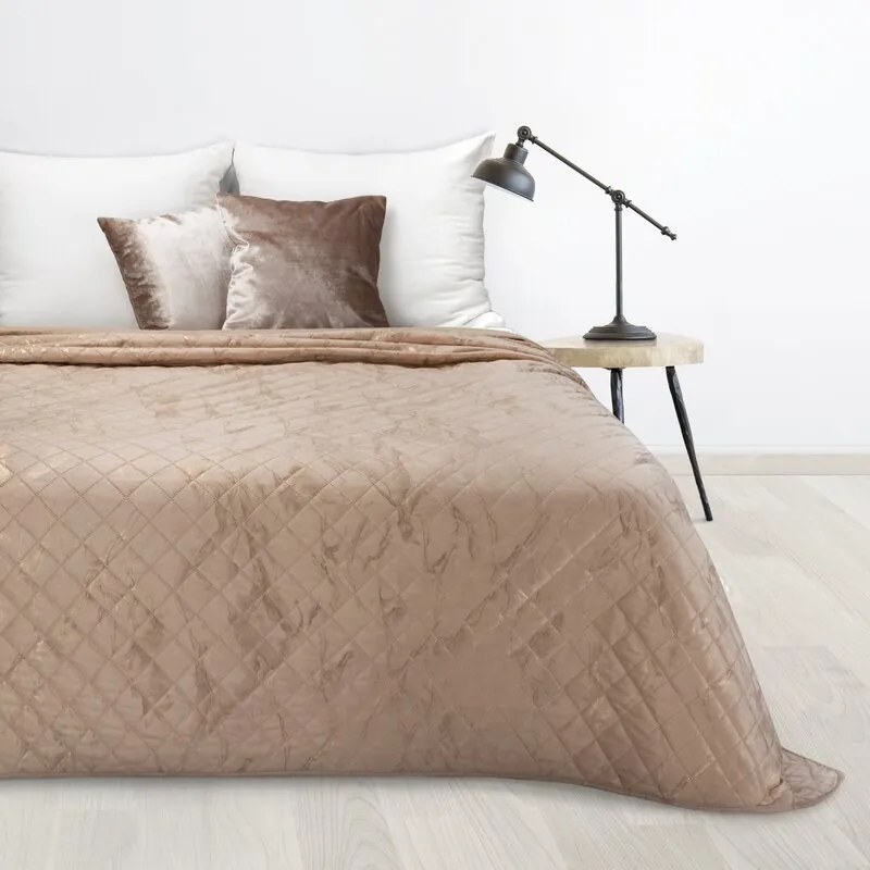 Narzuta na łóżko welwetowa marmurek elegancka 200x220 cm beżowo-złota