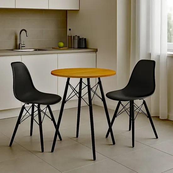 Komplet Okrągły Stół 60 Cm Dąb Z 2 Krzesłami E6-M84
