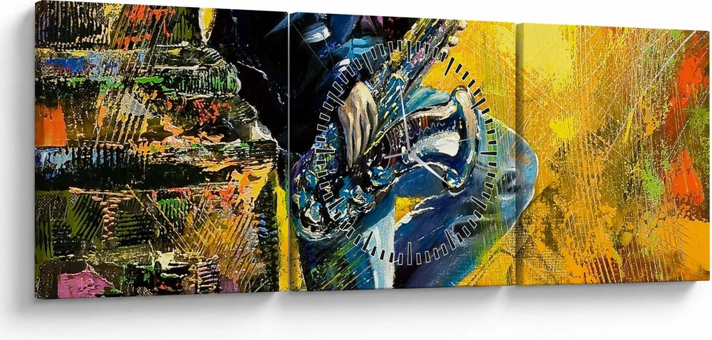 Obraz saksofonisty (z zegarem) (90x30 cm)