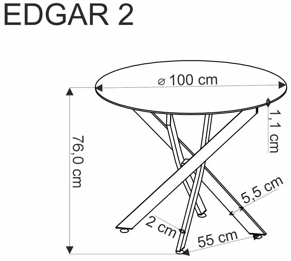 Stół okrągły EDGAR 2 100x100 biały marmur/czarny HALMAR