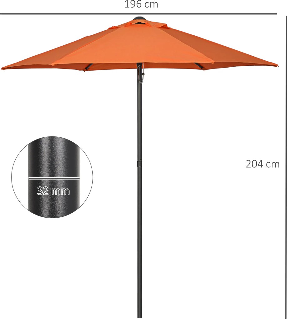 Outsunny Parasol Ø196 cm, parasol z funkcją kątowania, sześciokątny parasol balkonowy dla plaży i ogrodu, Pomarańczowy