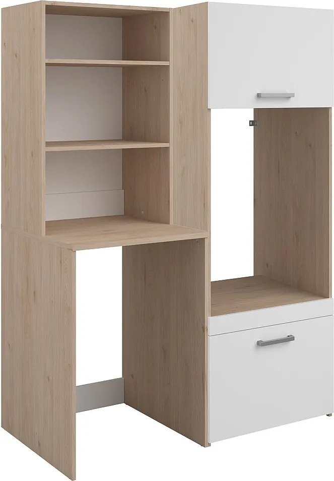 Mebel pod 2 pralki z półkami i szafkami – Jasny naturalny i biały – S128 x W184 – ERKANO