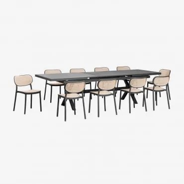Zestaw Stołu Prostokątnego 240-300x100 Cm Rozkładanego Z Aluminium Karena Oraz 10 Sztaplowanych Krzeseł Ogrodowych Z - Sklum