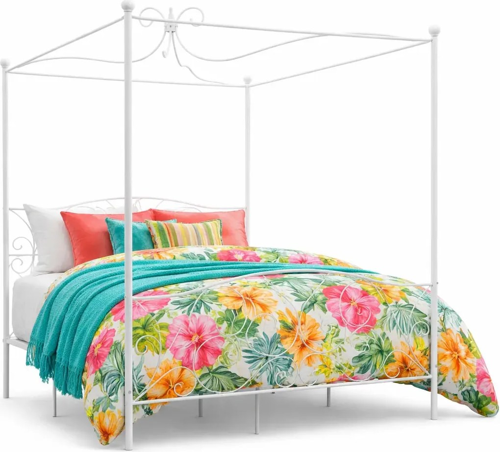 Białe podwójne łóżko z baldachimem 160x200 cm B6-A19