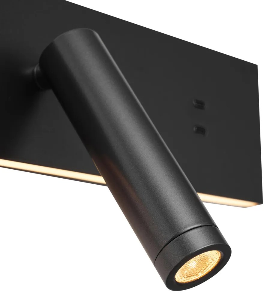 Czarna regulowana lampa ścienna z USB-C, w zestawie LED - Modric Nowoczesny Oswietlenie wewnetrzne