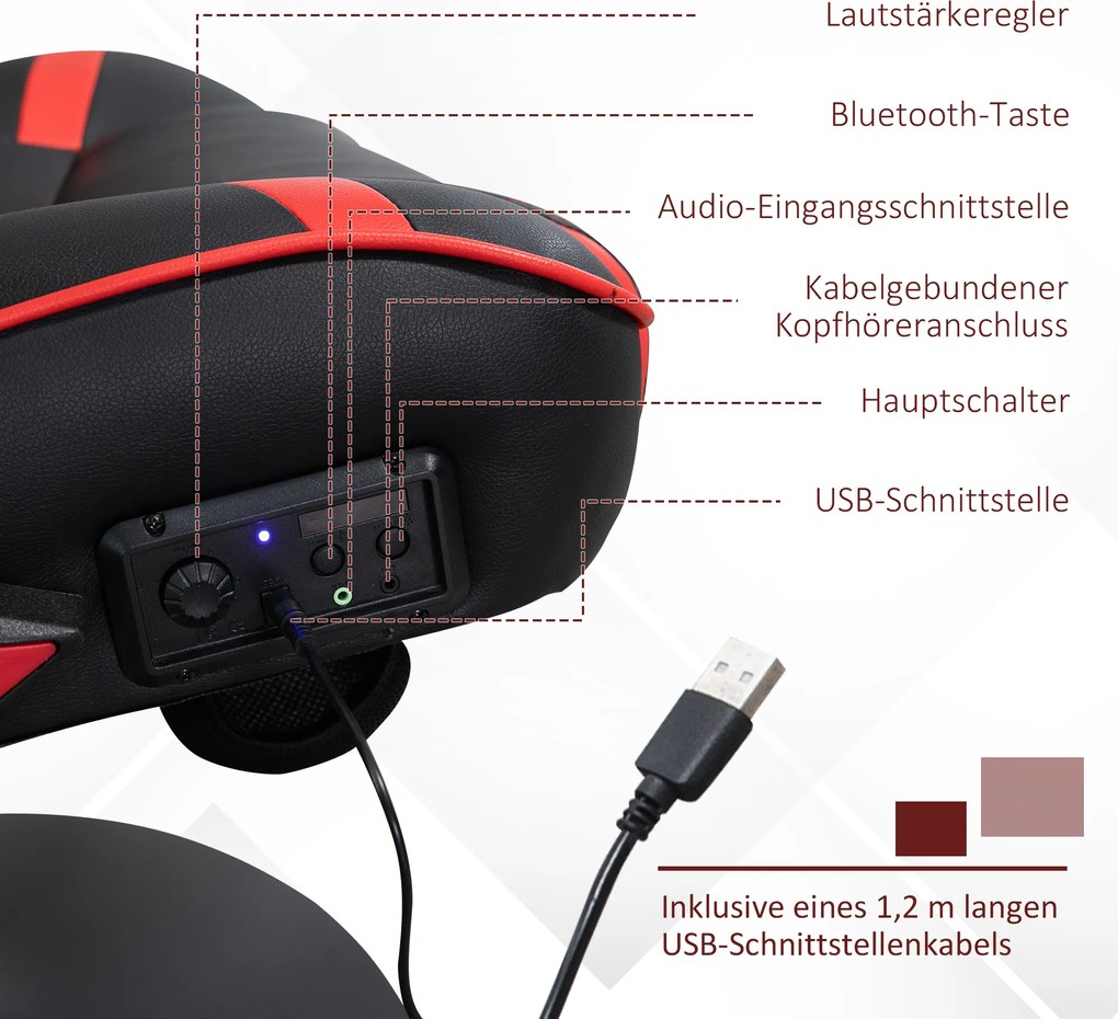Fotel gamingowy Vinsetto, fotel gamingowy, zintegrowane głośniki, rozkładane oparcie, czarny+czerwony, 69 x 73 x 118cm
