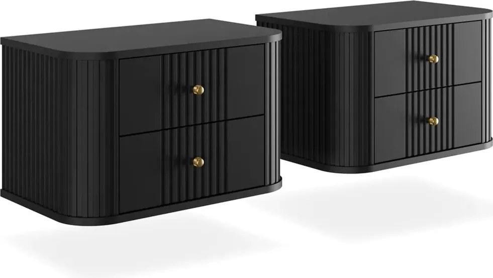 Zestaw szafek nocnych Vesper 56 cm wiszących - czarny / złote uchwyty