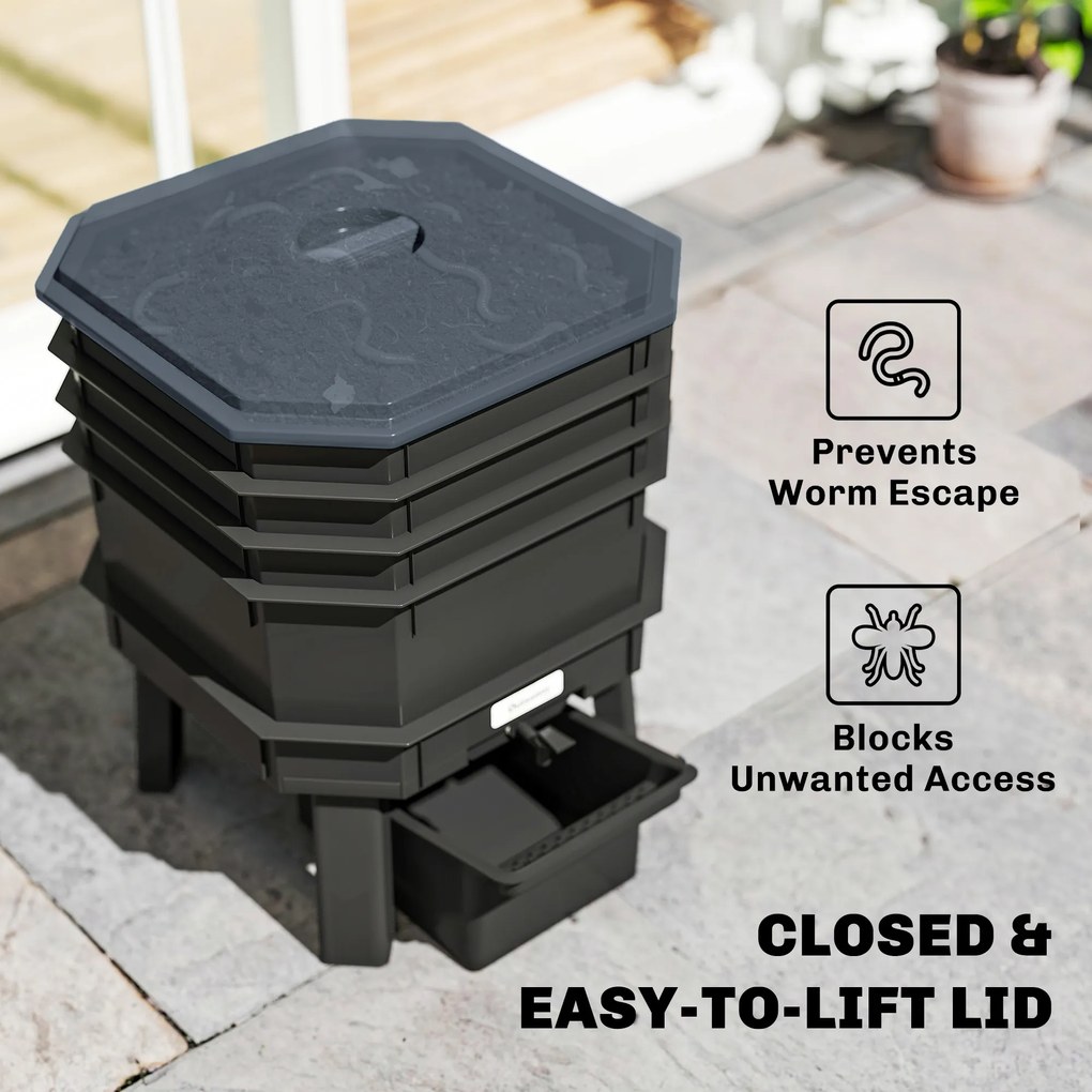 Outsunny Kompostownik 28 litrów, 39 x 39 x 51,5 cm szybki kompostownik z tackami, termokompostownik ciemnoszary | Aosom PL