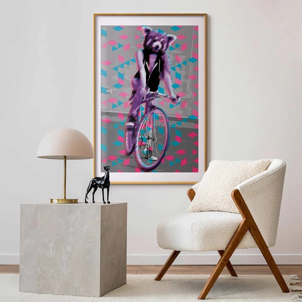 Plakat Szop na rowerze 21x30 cm z ramą złotą z marginesem ARTGEIST B