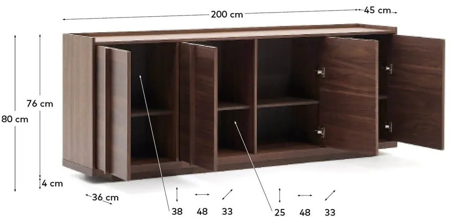 Brązowa komoda w dekorze orzecha 200x80x45 cm Onix – Kave Home