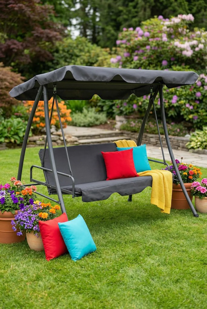 Huśtawka ogrodowa z baldachimem grafitowa C5-B18