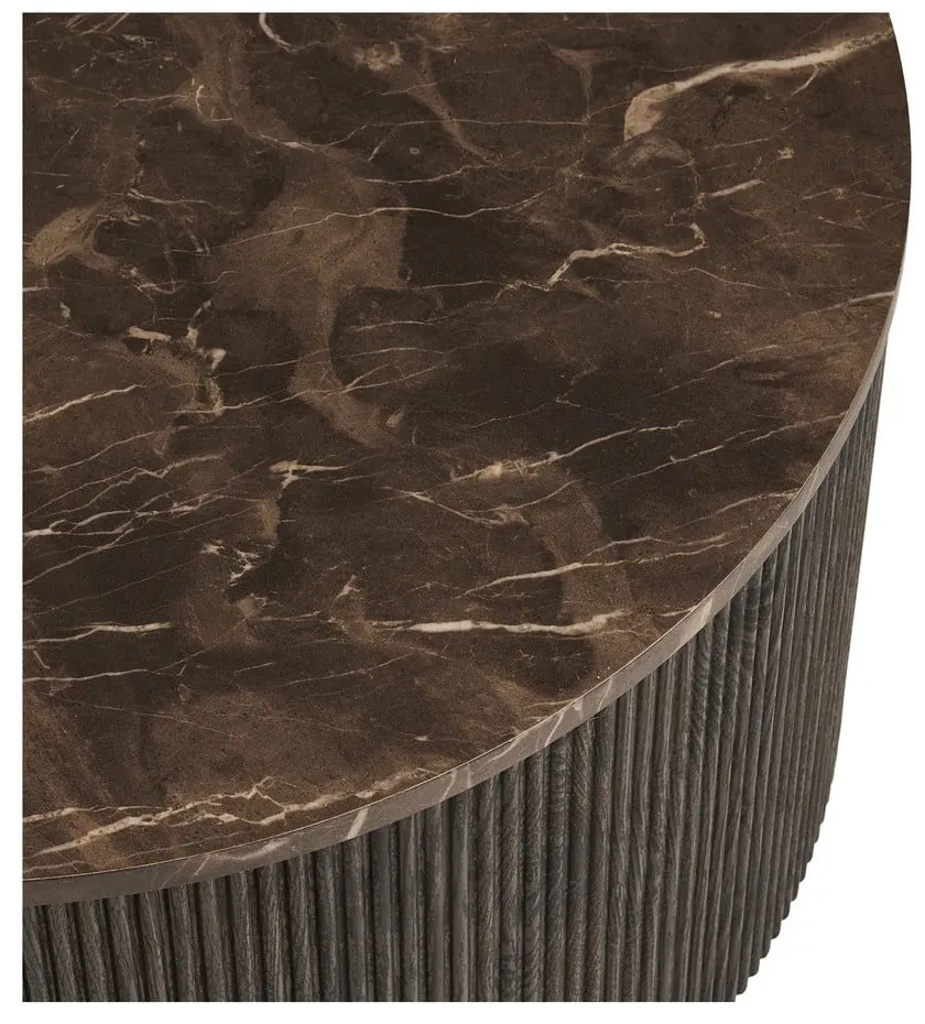 Ciemnobrązowy okrągły stolik z blatem w dekorze marmuru ø 80 cm Rota – House Nordic