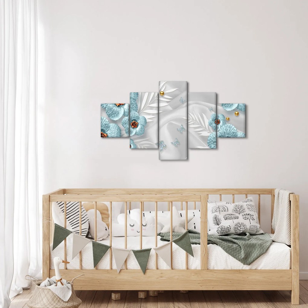 Obraz - 3D niebieskie kwiaty (125x70 cm)