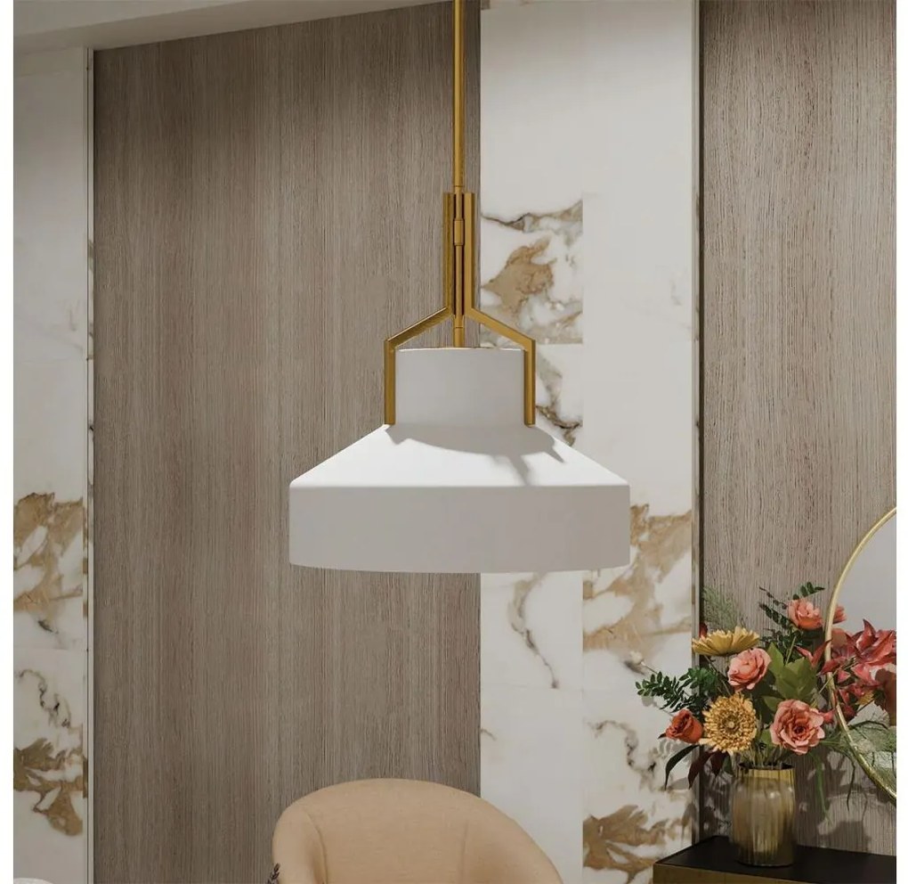 Quoizel QZ-BRECKEN-2P-AB-OPAL - Lampa wisząca na pręcie BRECKEN 2xE27/60W/230V złota/biała